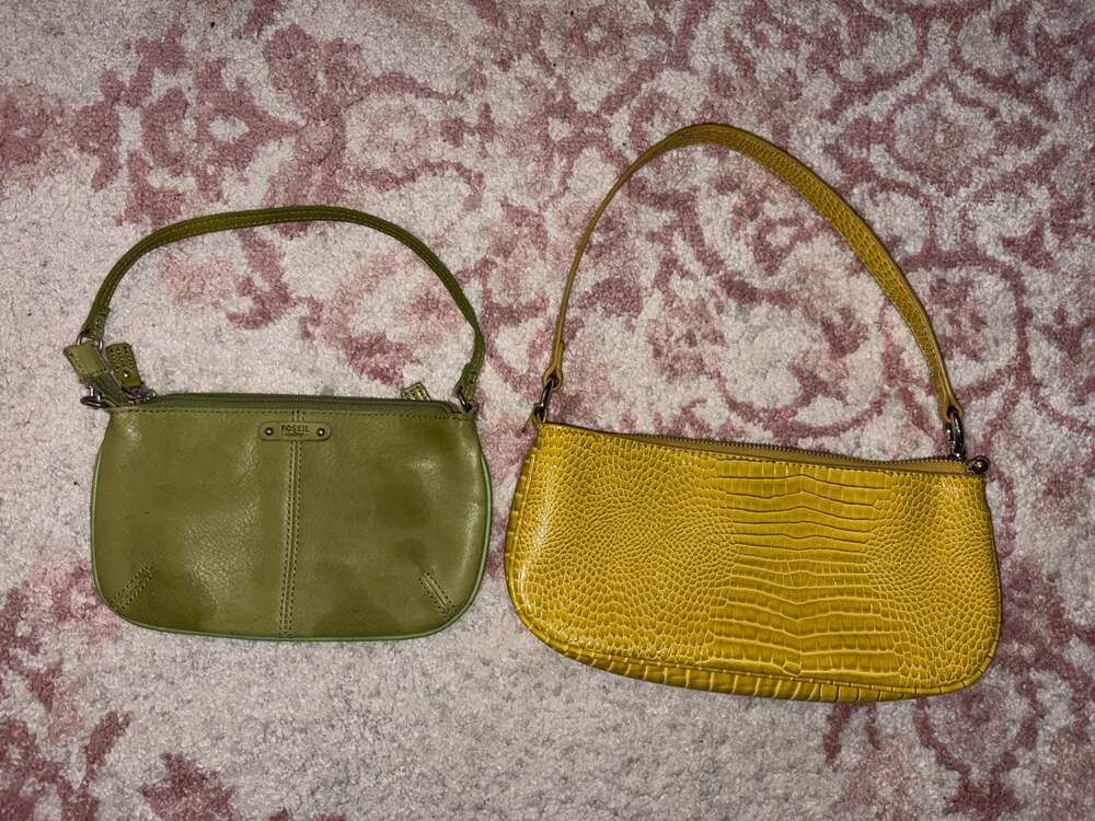 Bundle Urban Outfitters Yellow Croc Handbag and Fossil Green Leather Handbag